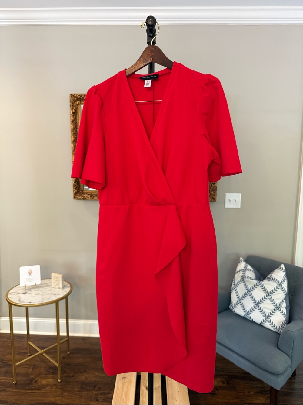 Donna Morgan Faux Red Wrap-Front Cocktail Dress